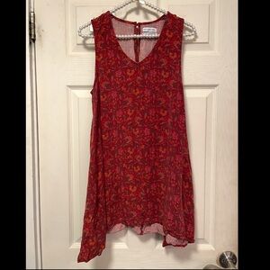 Urban Outfitters Red Floral A-line Tank V-Neck Short Dress/Tunic Women Med Boho